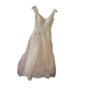 Jewel By David's Bridal Women's Ivory Soft Pink Mesh Wedding Dress - 2
